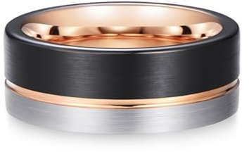 Whoiy Verlobungsring Ring Rosevergoldet mit Gravur, Wolframcarbid Ringe Tricolor Matt Eheringe Partnerringe 8MM für Herren Größe 57 (18.1)