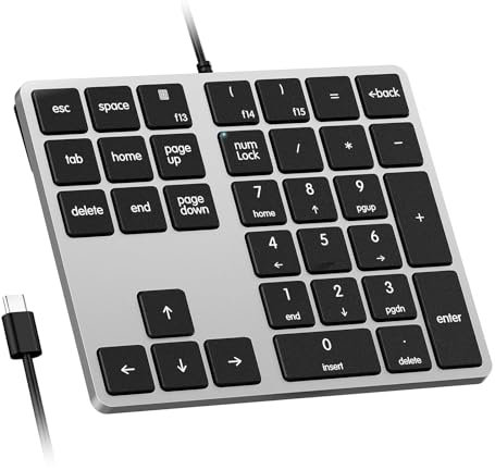 Kisnt Tastierino numerico USB-C cablato, tastiera numerica a 34 tasti Slim Type-C tastierino numerico portatile a 10 tasti tastiera USB per laptop, Apple Mac iMac MacBook Pro/Air, PC Windows.