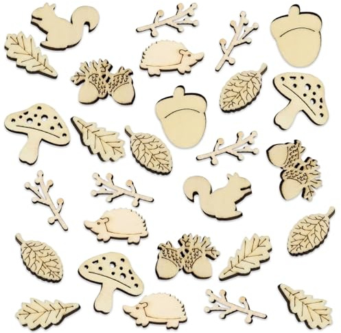 100 piezas de formas de madera otoñales para manualidades, ardilla, hongos, hojas, astillas, adornos de madera de dibujos animados, formas de madera, manualidades de otoño para niños, accesorios
