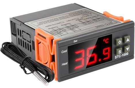 VOKTTA STC-1000 DC 12V 10A Digital Thermostat Temperaturregler, Temperaturschalter mit Fühler für Heizen Kühlen Aquarium Inkubator Terrarium