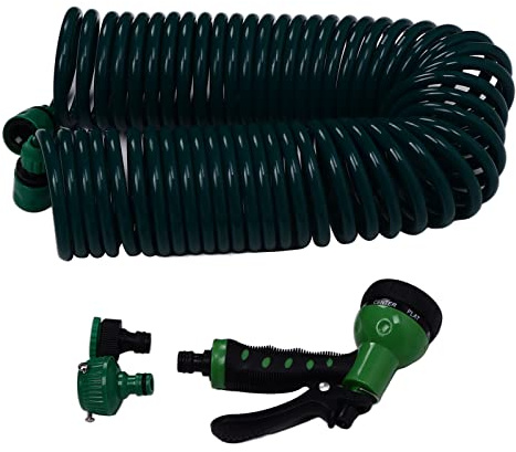 Aramox Tuyau de Jardin Télescopique avec Arrosage 7 Modes, 15m, Bobine de Rangement pour Jardin et Pelouse