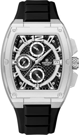 NAVIFORCE Waterproof Chronograph Sport Watch for Men, with Auto Date Women Quartz Wrist Watches, Colorful Silicone Band (Silver)