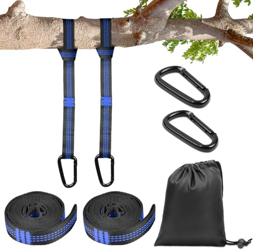 Vicloon Schaukel Befestigung, Hängematte Befestigung, 2er 2m Hängematte Seil + 2 Karabiner + Aufbewahrungstasche, Outdoor-Baum Hängesessel Spielplatz Set, 300 kg, Blau
