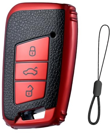 Teenpull VW Schlüssel hülle für VW Passat B8, SEAT, Skoda, Autoschlüssel für VW Passat, Tiguan, CC, Golf 7, MK2, Jetta, Skoda, Kodiaq Auto schlüsselhülle Autozubehör (D-Rot)