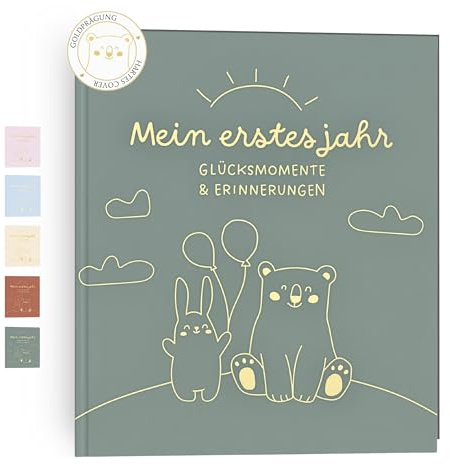 HuBorns - Babyalbum Mein Erstes Jahr bis 5 Jahre Mädchen und Jungen | Zum Einkleben von Fotos und Schreiben, 50+ Seiten und Stickern, Fotoalbum, Erinnerungsbuch, Ideal als Geschenke zur Geburt
