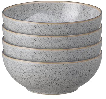 Denby - Studio Grey 4 Piece Cereal Bowl - 820ml Capacity - Dishwasher & Microwave Safe Crockery - Unique Hand Glaze Effect - Versatile Piece - Ceramic Stoneware - Chip & Crack Resistant - L17xW17xH6.5