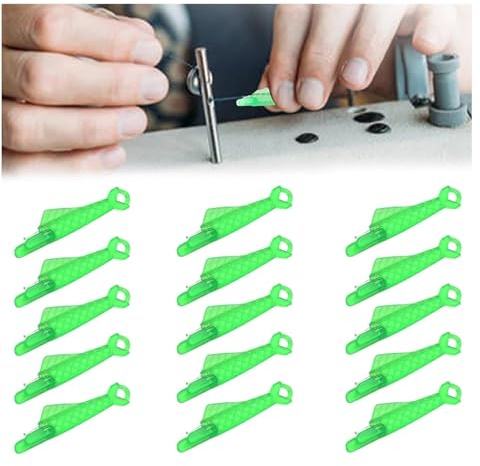 iCovalescent 15 Pezzi Infila Ago, Infila Ago in Plastica, Infila Ago per Macchina da Cucire a Bocca di Pesce, per Macchina da Cucire, Cucire(Verde)