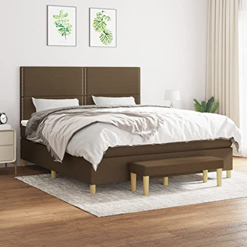 OHOOWOO Boxspringbett mit Matratze Dunkelbraun 160x200 cm Stoff,Bequemes Boxspringbett mit Kopfteil und Matratzenauflage für erholsamen Schlaf