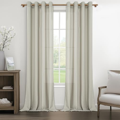 MRTREES Tende Lino Naturale Semioscuranti per Interni Camera da Letto Moderna Tende Soggiorno Bellissime Moderne Salotto Eleganti Casa 2 Pezzi 140x245cm Tenda con Anelli da Interno