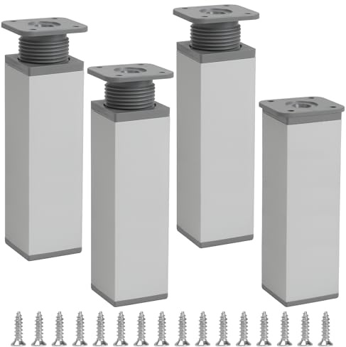 KINDPMA 4 Stück 15cm Möbelfüße Höhenverstellbar Möbelbeine Eckig Aluminiumlegierung Ersatz Füße für DIY Möbel Tischbeine Schreibtischbeine Schrankbeine Schrankfüße Sofafuß für Bett Sofa Tisch