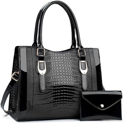 NICOLE & DORIS Borsa e Portafoglio Set Borsa Donna Vernice Borse a Mano Versatile Borsetta Tracolla Borsa a Spalla Borse Tote per Lavoro Shopping Viaggi Nero
