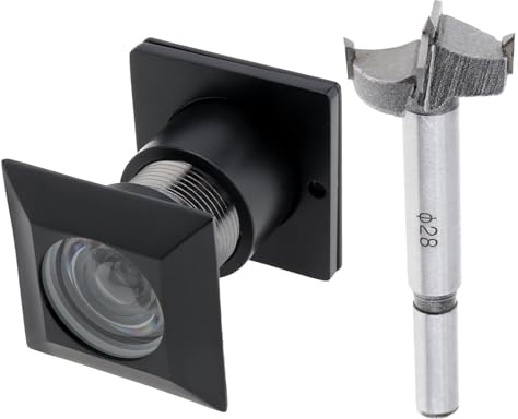 HOJLKLD Spioncino quadrato in ottone massiccio a 220 gradi con punta da trapano da 3,8 cm per porte da 3,3 cm a 5,4 cm, fori con copertura privacy per porta anteriore (nero)