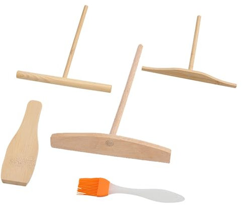 5 Piezas Espátulas de Crepes, Crepe Spreader, Espátula para Crepes, Empujador Esparcidor de Espátula para Crepes Panqueques de Madera, Accesorios para Crepes en Forma de T para Hacer Crepes para Resta