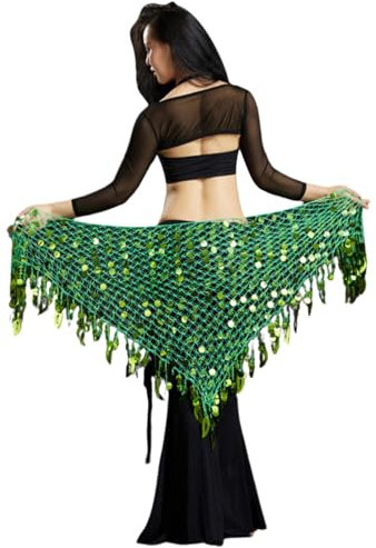 Quasten Hüfttuch Paillettenrock Bauchtanz-Taillenkette Dreieckstuch Damen Glitzerndes Hüfttuch Wickelrock Glitzerndes Hüfttuch Minirock Fransen Rave Rock Sparkly Bauchtanz (Light Green, One Size)