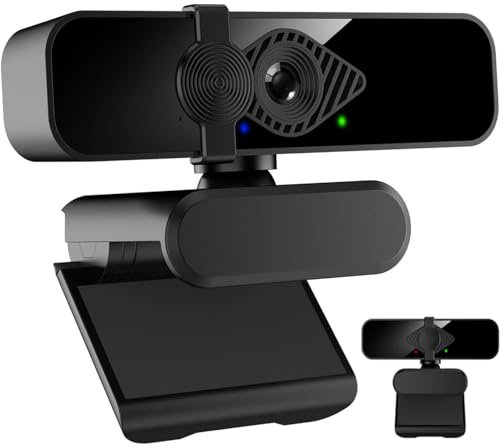 Webcam PC USB HD 2K/30fps avec microphone, caméra ordinateur vue 120°, convient pour le streaming en temps réel, les appels vidéo et les réunions sur caméra réseau PC, couverture coulissante de la