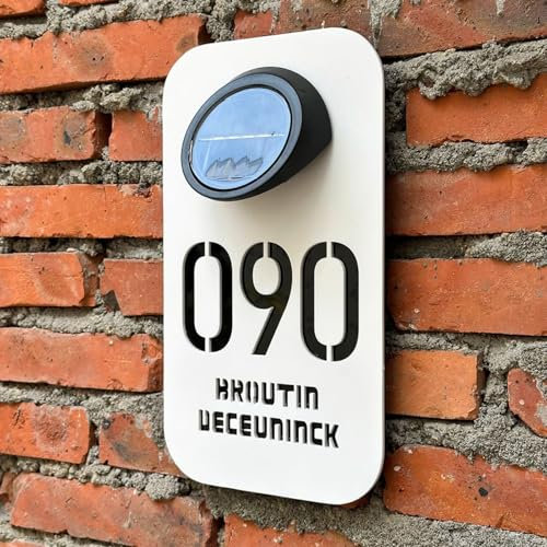 Numéro de maison solaire moderne personnalisé, lumières LED, plaque d'adresse extérieure, numéros de maison lumineux, panneaux d'adresse solaire pour cour, hôtel, maison (rose blanche, 18 x 32 cm)
