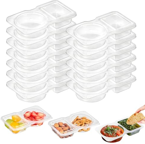 Forhandy 30pcs Plastikbecher mit Deckel, Auslaufsichere Frischhaltedosen mit 2 Fächern Wiederverwendbare Gewürzbehälter Tragbarer Snackbox Klein Vorratsdosen mit Deckel für Snacks Sauce Dip Gewürze