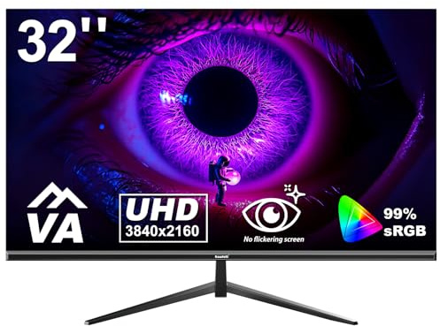 Gawfolk 32 inch 4K PC Monitor, UHD 3840 x 2160p 60HZ Computer Monitors VA Screen for Home & Office, Support HDMI 2.0, DP 1.4 (black)