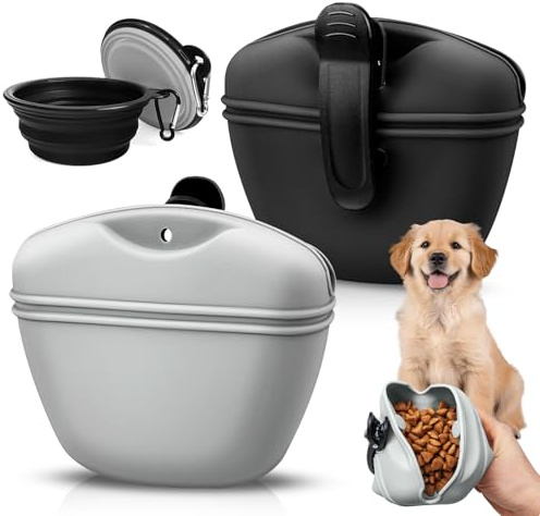Silikon Futterbeutel Hundetraining,Tragbare mit Clip Leckerlibeutel,4 Set | für Hunde,Leckerlitasche für Hunde für Hundetraininng(Schwarz und Grau)
