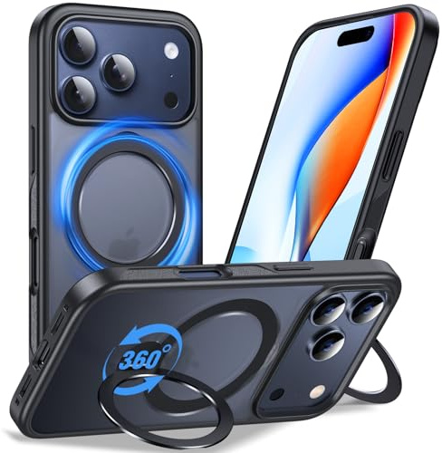 Anqrp 360° All-in-ONE Stand Case for iPhone 17 Pro Case with Rotatable Magnetic Kickstand Ring Holder, Compatible with Mag-Safe, MIL-Grade Shockproof iPhone 17 Pro Phone Case Cover 6.3, Black