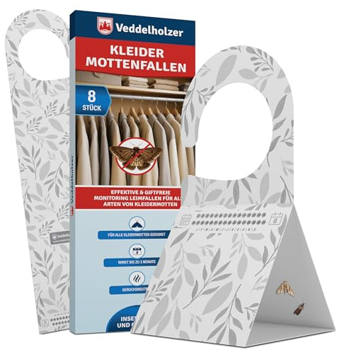 Veddelholzer Lot de 8 pièges à mites de vêtements contre les mites de vêtements dans l'armoire - Piège triangulaire avec crochets et surface adhésive - Sans odeur et non toxique - Protection efficace