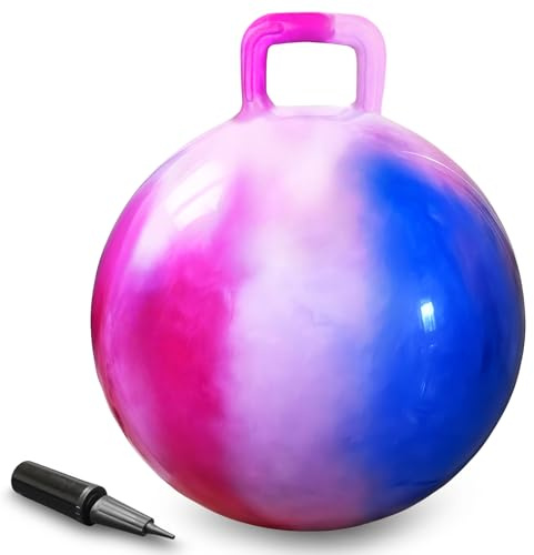 AMFUN 55cm Hoppboll för Barn, 22 Tums Uppblåsbar Ballong med Handtag, Max. Bärförmåga 90KG för Barn Från 3 År, Inomhus & Utomhus (Rosa-Blå)
