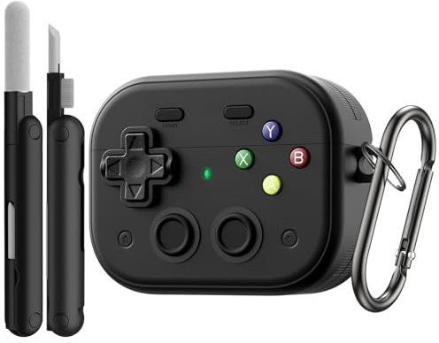 TiMOVO Custodia per AirPods Pro 3 (2025) con Clip di Sicurezza, Nero | Custodia Protettiva Rigida con Design a Tema Gioco per Apple AirPod Pro 3a Generazione, con Kit di Pulizia e Portachiavi