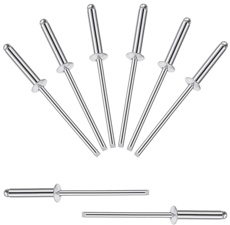Songella Rivetti Ciechi in Alluminio da 3 x 14 mm Rivetti Pop Rivetti Ciechi a Estremità Aperta con Impugnatura in Alluminio e Mandrino in Acciaio 100 Pezzi (Argento)