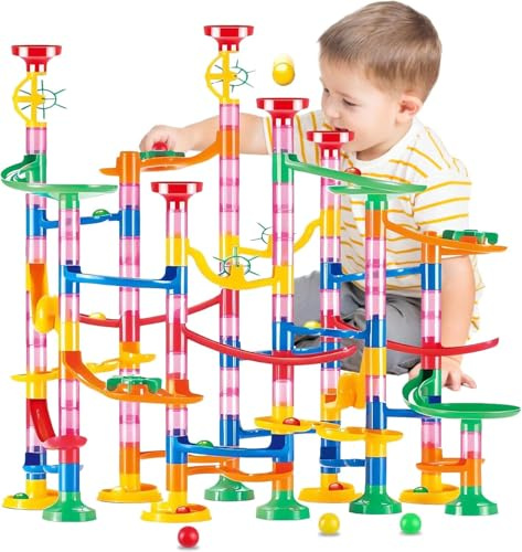 Muslecid Marble Run,133PCS Marble Runs Track Creative Construction Building Game Toy for Kids with 30 Colorful Marbles, Educational STEM Marble Runs Gift for 3 4 5 6-8-12 Year Olds Boys Girls