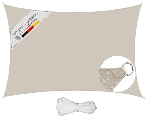 Sunula Sonnensegel Wasserdicht 2x3m Rechteckig – Keine Mittelnaht, hochdichtes PES 160g/m², reißfest & wetterfest, mit Lotus-Effekt & bis zu 95% UV-Schutz, für Balkon Terrasse Garten, Taupe