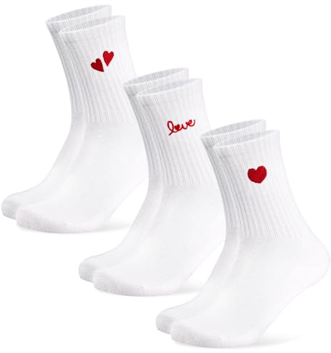 Niofind Roliga Strumpor för Flickvän, Partner eller Kvinna, 3 Par Tennissockor i Bomull med Hjärtmotiv, Sportsockor, Alla Hjärtans Dag- eller Födelsedagspresent