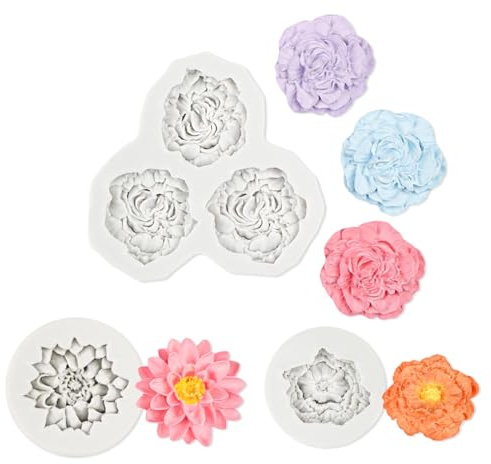 KAHZOR 3PCS Flor Silicona Moldes Para Velas, Moldes De Silicona Para Velas 3D, Moldes Para Hacer Velas Con Forma De Flor Silicona, Para Hacer Velas Y Jabón, Moldes Para Jabones Artesanales
