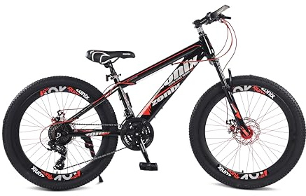 24 Zoll Kinder-Mountainbike für Jungen & Mädchen – 21-Gang Shimano Schaltung – Scheibenbremsen vorne & hinten – gefederte Gabel – robuster Stahlrahmen – Kinderfahrrad Farbe Rot