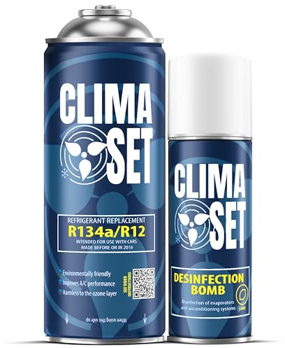 ClimaSet – R134a köldmedium & luftkonditioneringsrengöringsmedel för bilar – Luftkonditionering Självpåfyllningsset – Påfyllningsset, Bilklimat Påfyllning – 170 g