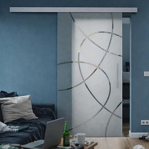 Sadora® Glas-Schiebetür Komplettset Design Essen inkl. SoftClose Stangengriff 900x2050 mm