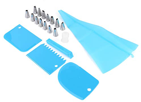 HUSHUI Kit di Decorazione per Torte da 20 Pezzi Set di Ugelli per Tubazioni Essenziali per Principianti e Professionisti Strumenti in PP Blu e Acciaio Inossidabile