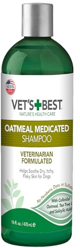 Vet's Best Medicated Oatmeal Shampoo for Dogs, Soothes Dry Itchy Skin, Moisturizes & Conditions Coat, Aloe Vera, Tea Tree Oil & Vitamin B5 Formula, Dog Dandruff & Sensitive Skin Relief, 16 oz