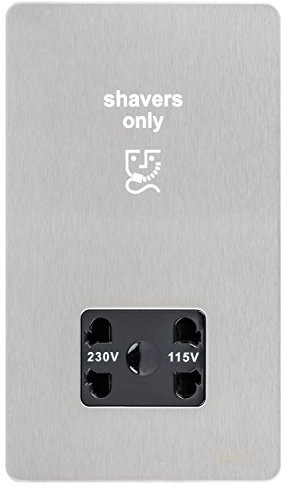 Schneider Electric - Piastra piatta, senza viti, a doppio voltaggio, con prese per rasoio, acciaio INOX con inserto nero, standard inglese
