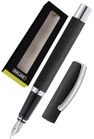 ONLINE Füller Vision Schwarz I Eleganter Füllfederhalter mit Iridium-Feder medium I Füllhalter aus Aluminium für Standard-Tintenpatronen & Konverter I in Geschenkbox