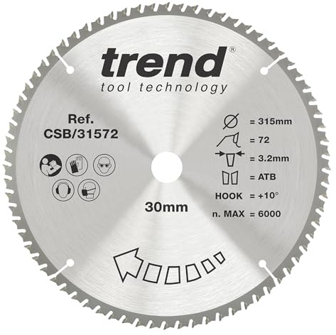 Trend Holz Kreissägeblatt, 315mm Durchmesser, 30mm Bohrung, 72 Zähne, HW, 3,2mm Schnittbreite, +15° Haken, CSB/31572