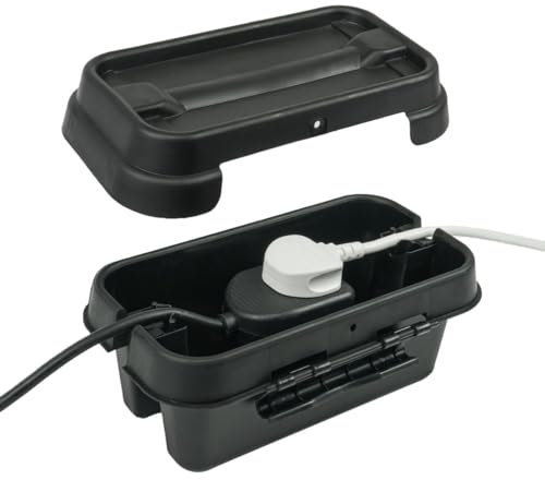 DRiBOX Small IP55 Weatherproof Outdoor Electrical Connection Box 25.5 x 14.1 x 10.2cm – Power Cord Enclosure for Christmas Lights, Timers, Extension Cables, Leads, Reels, Transformers (Small, Black)