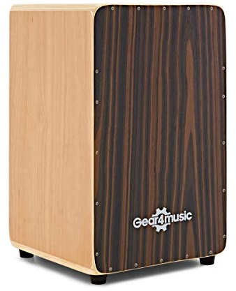 Cajon par Gear4music Ébène | Idéal pour le busking et les concerts intimes, dos et côtés en bouleau pour des tons audacieux, timbres internes réglables