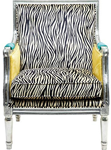 Kare Design Loungesessel Regency Zebra, 78128, bequemer XL Lese/TV-Polstersessel mit Armlehne, schwarz-Weiss Silber (H/B/T) 98x70x68cm
