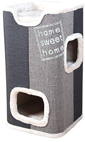 TRIXIE Kratztonne Jorge 78 cm in grau – zweistöckige Katzentonne mit zwei komfortablen Höhlen, einer erhöhten Liegefläche & Sisalteppich Kratzfläche – gemütlich & stabil – 44957