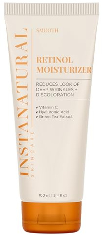 InstaNatural Retinol Moisturiser Anti Aging Cream - Anti Wrinkle Lotion For Your Face - Helps Reduce Appearance of Wrinkles, Crows Feet, Circles & Fine Lines - With Vitamin C Hyaluronic Acid – 100 ml