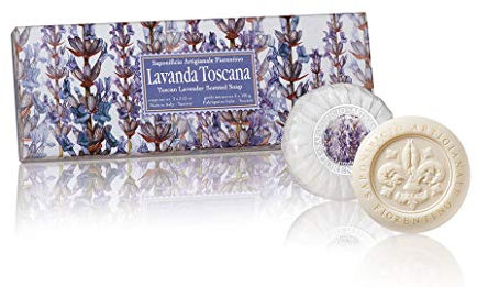 Sapone alla lavanda, forma rotonda, 3 pezzi ognuno da 100 g, sapone fatto a mano di Fiorentino (etichetta in lingua italiana non garantita)