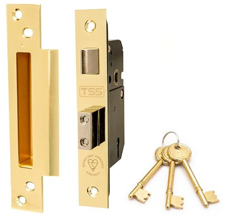 TSS High Security 5 Lever British Standard Mortice Sashlock with 3 Keys and Fixings, 3 (81mm) Polished Chrome, Insurance Approved for External Doors, British Standard BS3621:2007