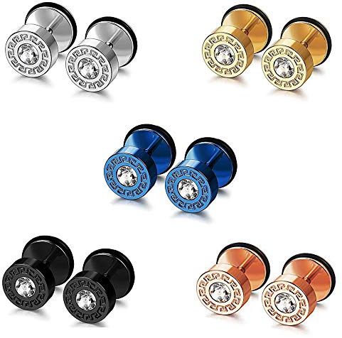 Epoch World 5 Paare Edelstahl Titan Ohrstecker Zirkonia Ohrringe für Damen Herren Mädchen Männer Silber Ohrringe Zirkonia Herren Ohrstecker Diamant Gold Schwarz Klein 8MM