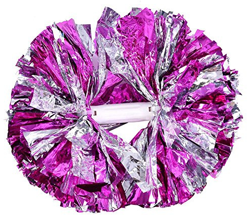 Keenso Cheerleading Pom Poms, 1 Stück 8 Farben Kunststoff Cheerleader Pom Poms Cheer Poms für Sportwettbewerb Cheer Dance Party Erwachsene Kinder(Rosig + Silber)