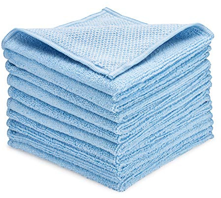 Zflow Microfiber Dish Cleaning Cloth in Blue - Dish Rags Kitchen Cleaning Cloths with Poly Scour Mesh Scrubbing Side - 10 Pack 12x12…